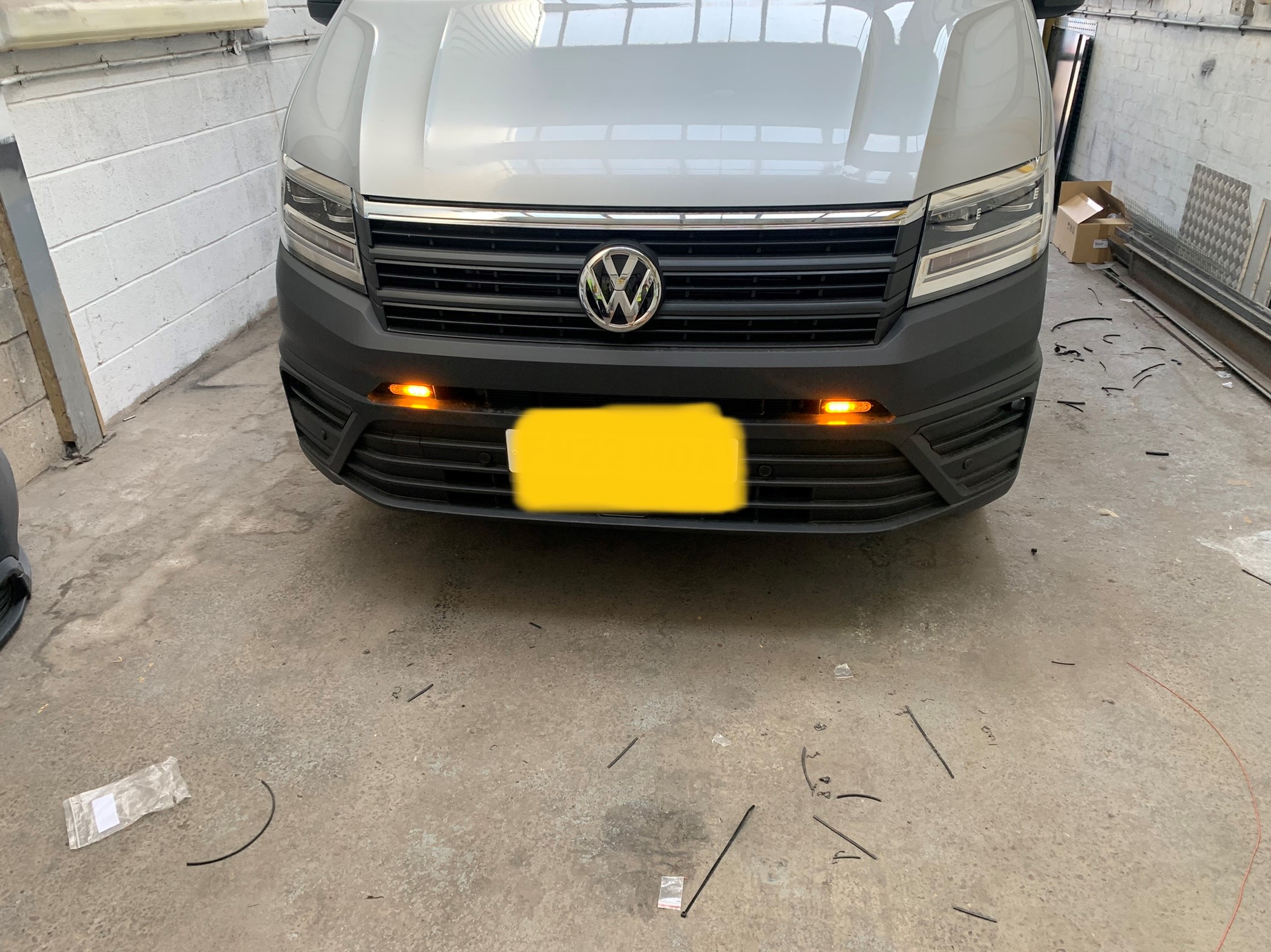 Aftermarket warning lights fitted to a VW Van